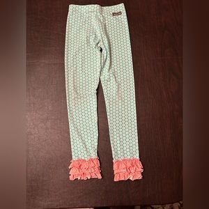 Matilda Jane Girls Teal and Pink Dot Ruffled Leggings Size 10